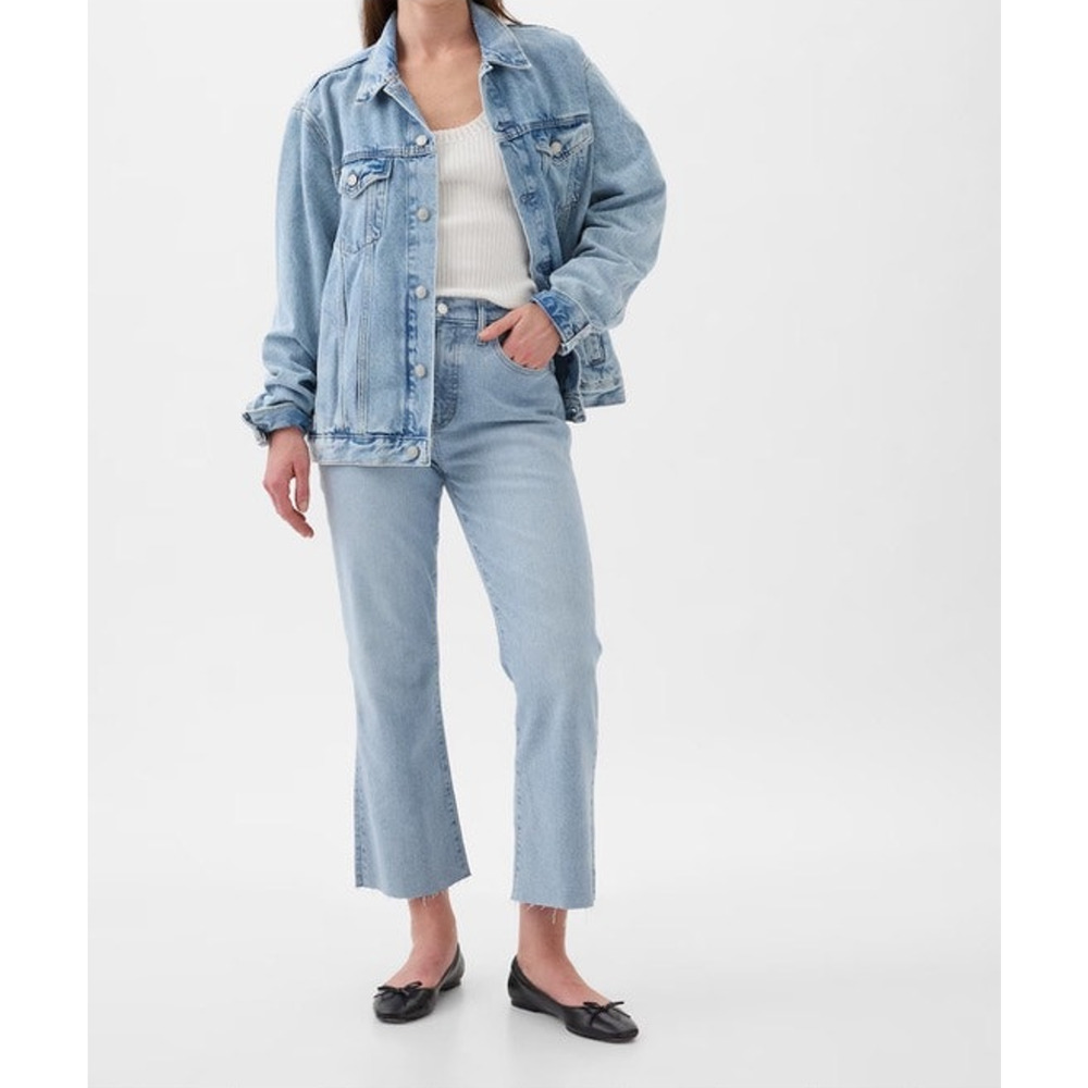 New Gap Womans 32 14 Tall Kick Fit High Rise Crop Blue Raw Hem Stretch NWT